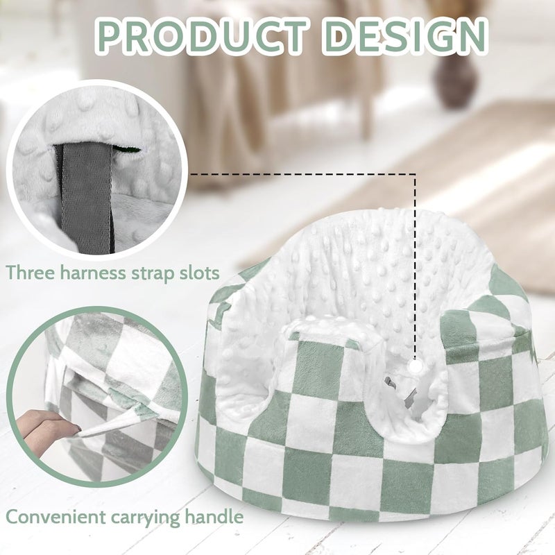 DILIMI Minky Seat Cover Compatible with Bumbo Seat, Removable Ultra Soft Comfortable Warm Seat Slipcover for Baby Girl and Boy, Green Checkered - Image 3